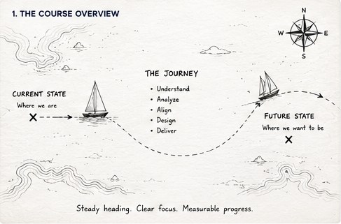 Hand-drawn course overview navigation chart